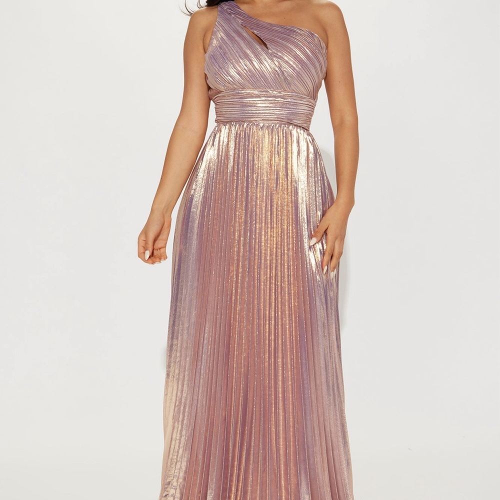 Serena Pleated Metallic Maxi Dress - Lavender